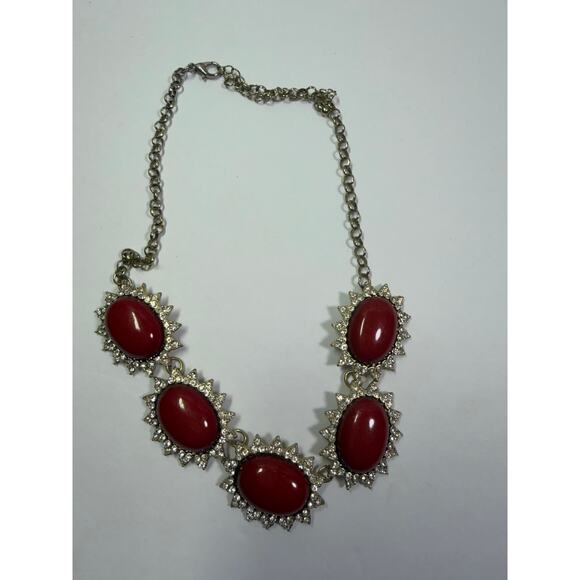 3 holiday red statement bib flower floral bling enamel necklaces bundle lot - Picture 9 of 13